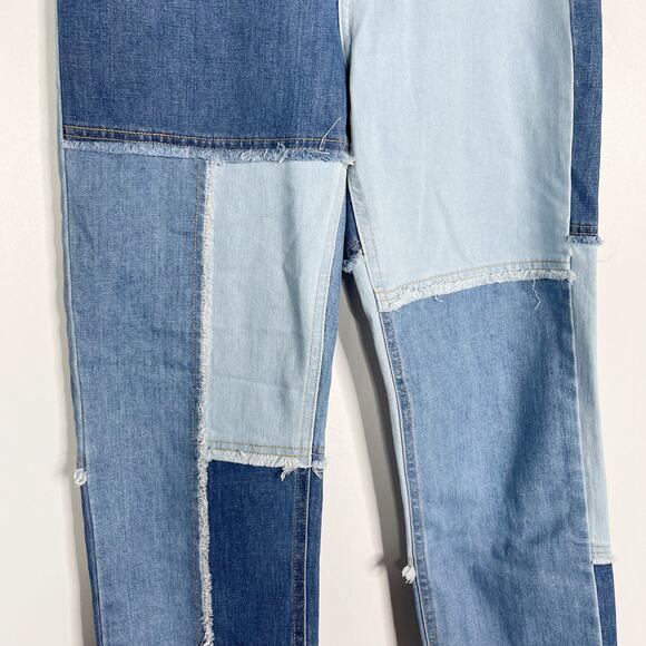 Wild Fable Size 6 Highest Rise Slim Straight Patchwork Denim Jeans Fringe Detail - Picture 5 of 10